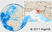 Shaded Relief Location Map of Udine, highlighted country
