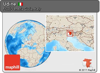 Shaded Relief Location Map of Udine, highlighted parent region