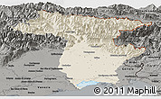 Shaded Relief Panoramic Map of Udine, darken, semi-desaturated