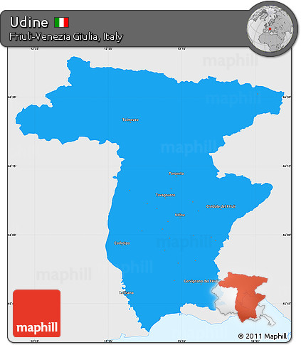 Political Simple Map of Udine, single color outside