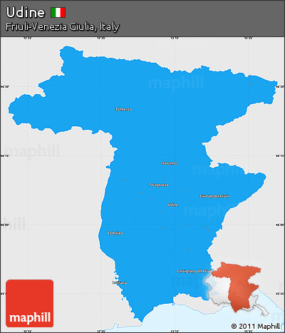 Political Simple Map of Udine, single color outside