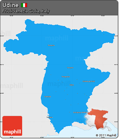 Political Simple Map of Udine, single color outside