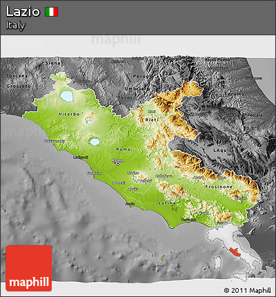 Physical 3D Map of Lazio, darken, desaturated