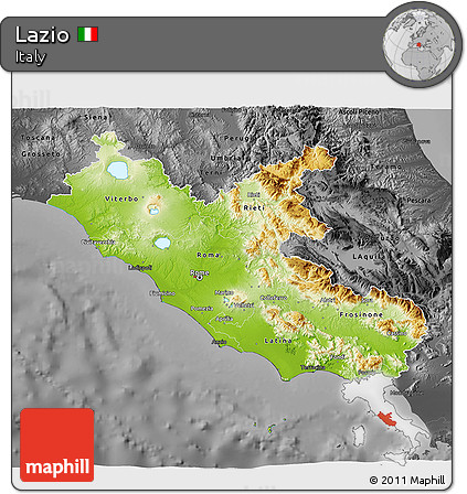 Physical 3D Map of Lazio, darken, desaturated