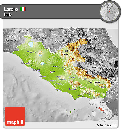 Physical 3D Map of Lazio, desaturated