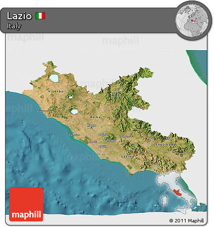 Satellite 3D Map of Lazio, single color outside
