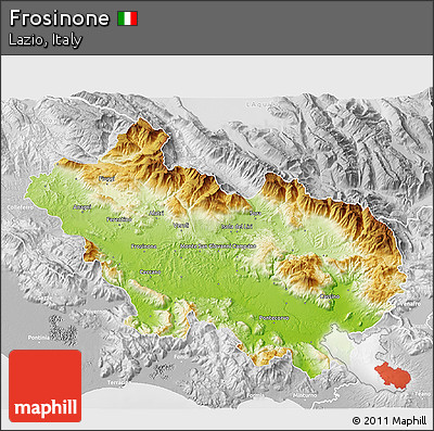 Physical 3D Map of Frosinone, lighten, desaturated