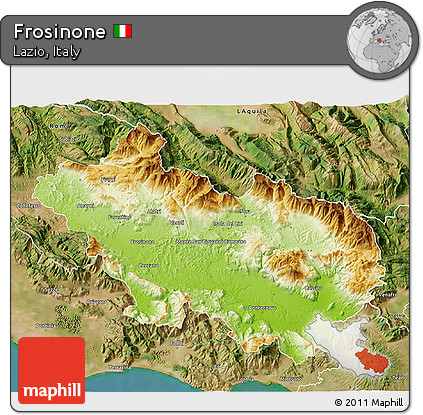 Physical 3D Map of Frosinone, satellite outside
