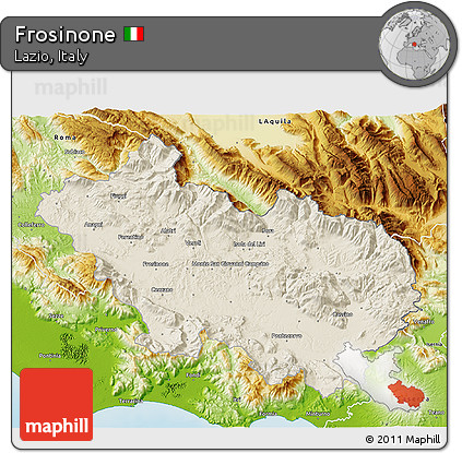 Shaded Relief 3D Map of Frosinone, physical outside