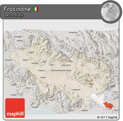 Shaded Relief 3D Map of Frosinone, semi-desaturated