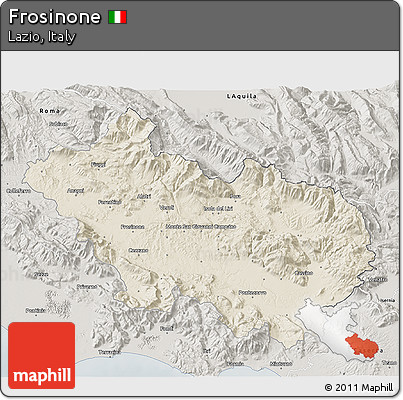 Shaded Relief 3D Map of Frosinone, semi-desaturated