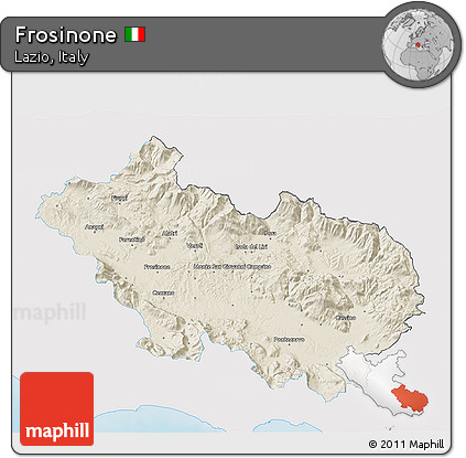 Shaded Relief 3D Map of Frosinone, single color outside