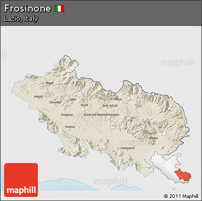 Shaded Relief 3D Map of Frosinone, single color outside