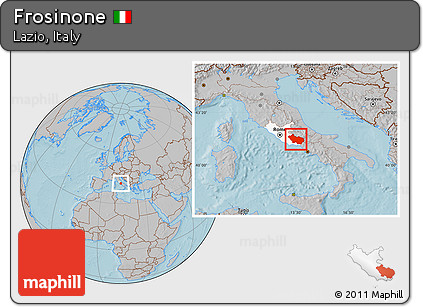 Gray Location Map of Frosinone, highlighted parent region, hill shading
