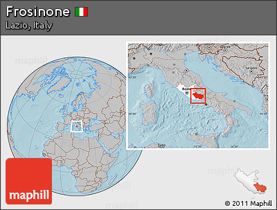Gray Location Map of Frosinone, highlighted parent region, hill shading
