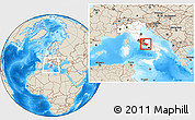Shaded Relief Location Map of Frosinone, highlighted country, highlighted parent region, within the entire country