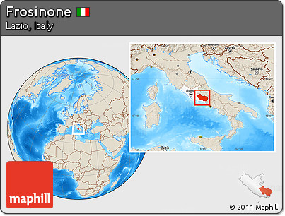Shaded Relief Location Map of Frosinone, highlighted parent region
