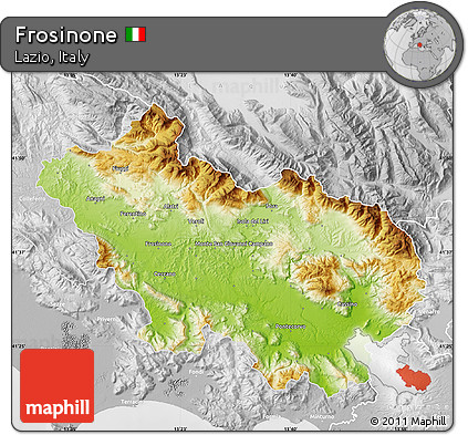 Physical Map of Frosinone, lighten, desaturated