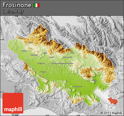 Physical Map of Frosinone, lighten, desaturated