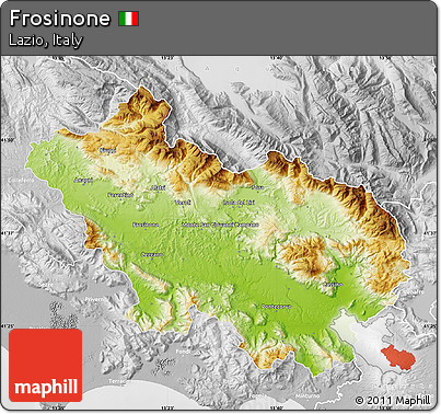 Physical Map of Frosinone, lighten, desaturated