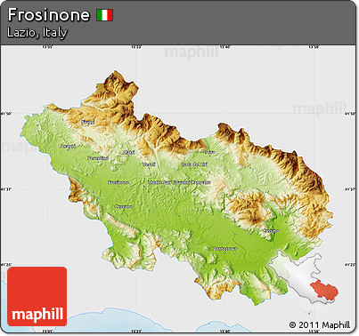 Physical Map of Frosinone, single color outside
