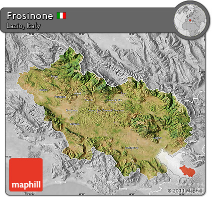 Satellite Map of Frosinone, lighten, desaturated