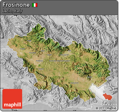 Satellite Map of Frosinone, lighten, desaturated