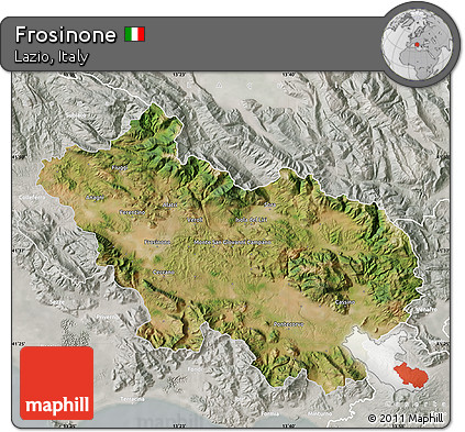 Satellite Map of Frosinone, lighten, semi-desaturated
