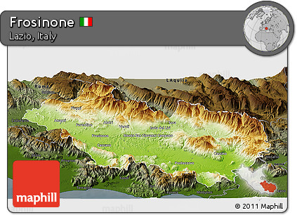 Physical Panoramic Map of Frosinone, darken
