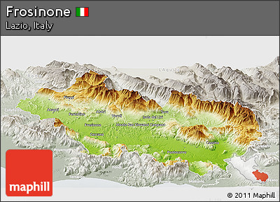 Physical Panoramic Map of Frosinone, lighten, semi-desaturated