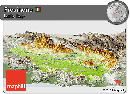 Physical Panoramic Map of Frosinone, semi-desaturated