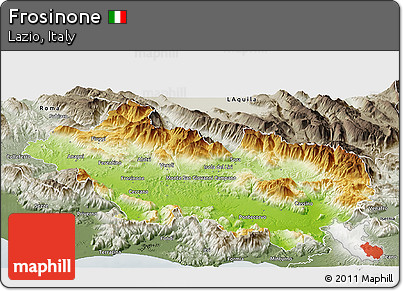 Physical Panoramic Map of Frosinone, semi-desaturated