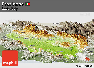 Physical Panoramic Map of Frosinone, semi-desaturated