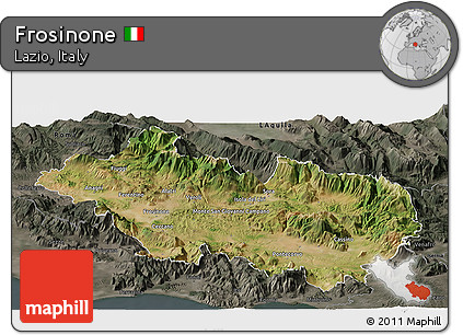 Satellite Panoramic Map of Frosinone, darken, semi-desaturated