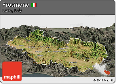 Satellite Panoramic Map of Frosinone, darken, semi-desaturated