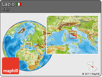 Physical Location Map of Lazio, within the entire country