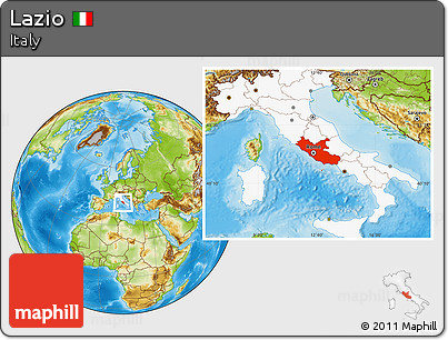 Physical Location Map of Lazio, highlighted country