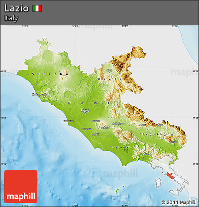 Physical Map of Lazio, single color outside