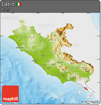 Physical Map of Lazio, single color outside