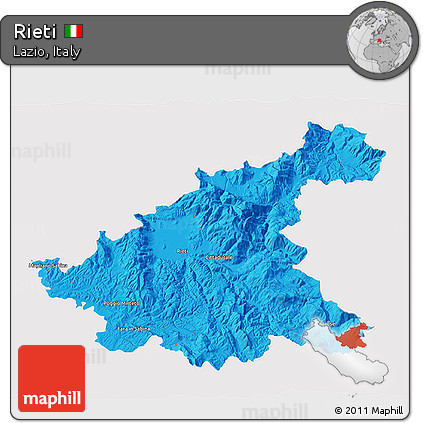 Political 3D Map of Rieti, single color outside