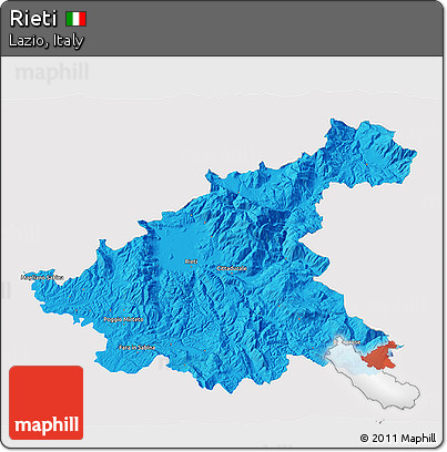 Political 3D Map of Rieti, single color outside