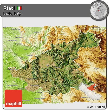 Satellite 3D Map of Rieti, physical outside