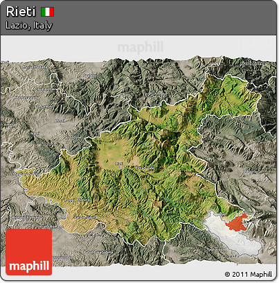 Satellite 3D Map of Rieti, semi-desaturated