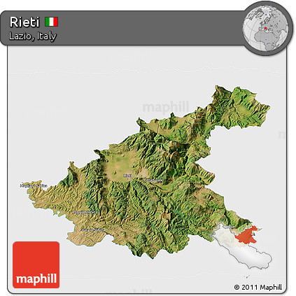 Satellite 3D Map of Rieti, single color outside
