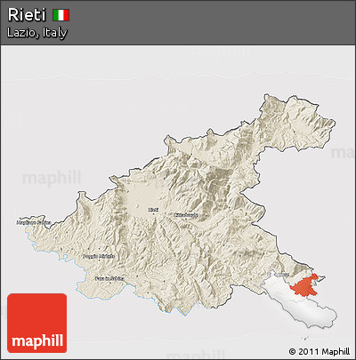Shaded Relief 3D Map of Rieti, single color outside