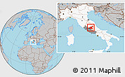 Gray Location Map of Rieti, highlighted country, highlighted parent region