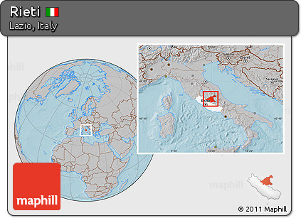 Gray Location Map of Rieti, highlighted parent region, hill shading