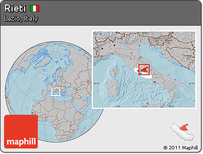Gray Location Map of Rieti, highlighted parent region, hill shading
