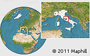 Satellite Location Map of Rieti, highlighted country, within the entire country