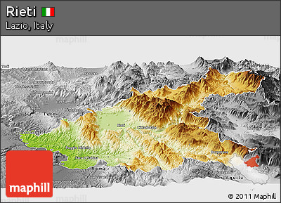 Physical Panoramic Map of Rieti, desaturated